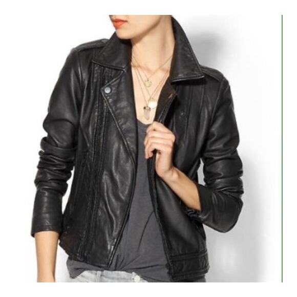 Joie | Caldine Black Leather Motorcycle Double Zip Jacket Size Small - Picture 1 of 8